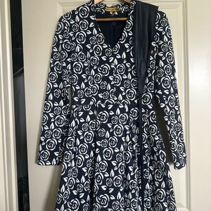 Elegant Black and White Floral Women's Coat